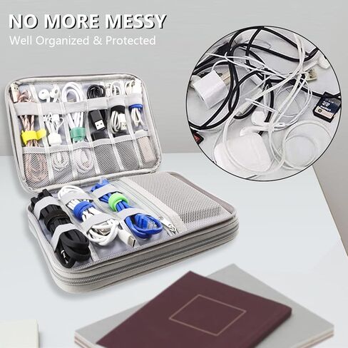 Teskyer Electronics Organizer Travel Case, Large Capacity Double Layers Electronics Accessories Storage Bag, Portable Cable Organizer Case, SM08-L, Black in Kuwait