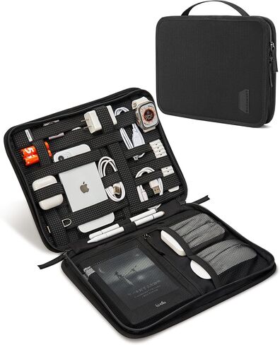 BAGSMART Electronics Organizer Case,Travel Cable Organizer Bag,Adjustable Cord Organizer Storage Bag for 12.9'' Tablet,Peak Design Tech Pouch for Charging Cable,iPad Pro,Phone,Power Bank,Black in Saudi Arabia