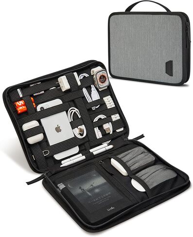 BAGSMART Electronics Organizer Case,Travel Cable Organizer Bag,Adjustable Cord Organizer Storage Bag for 12.9'' Tablet,Peak Design Tech Pouch for Charging Cable,iPad Pro,Phone,Power Bank,Black in Saudi Arabia