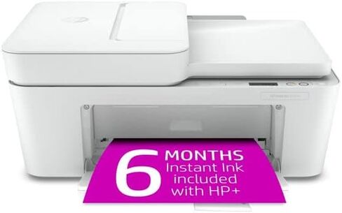 طابعة HP DeskJet 4152e اللاسلكية النافثة للحبر الملونة الكل في واحد، مسح ضوئي للطباعة، جاهز للحبر الفوري، وحدة تغذية المستندات التلقائية سعة 35 ورقة، اتصال WiFi USB، أبيض، مع كابل طابعة Valinor in Kuwait