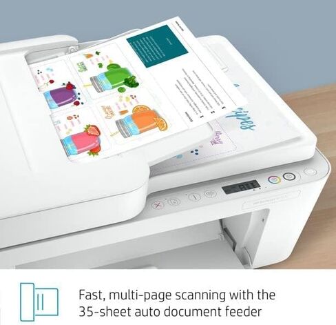 طابعة HP DeskJet 4152e اللاسلكية النافثة للحبر الملونة الكل في واحد، مسح ضوئي للطباعة، جاهز للحبر الفوري، وحدة تغذية المستندات التلقائية سعة 35 ورقة، اتصال WiFi USB، أبيض، مع كابل طابعة Valinor in Kuwait