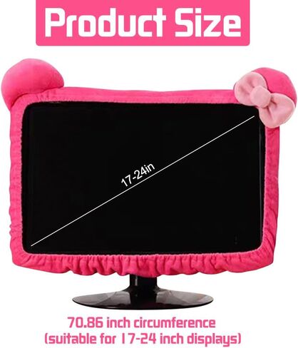2 Pcs Kawaii Elastic Monitor Dust Cover - Cat Ear Furry Pink, Dustproof for PC, TV, Laptop (17 - 24 Inch) in Kuwait