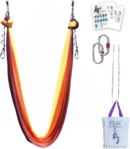 Aerial Yoga Hammock kit- Yoga Swing Multicolor 5 yards-Flying Yoga Include Daisy Chain,Carabiner and Pose Guide in Saudi Arabia