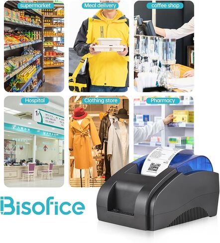طابعة إيصالات سطح المكتب Bisofice مقاس 58 مم USB+BT 203DPI طباعة حرارية مباشرة متوافقة مع أنظمة Windows/Linux/Mac/Android/iOS طباعة عالية السرعة مع لفة واحدة من الورق الحراري مقاس 57 مم (رمادي) in Kuwait