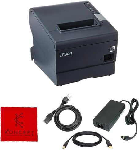 طابعة الإيصالات الحرارية KONCEPT TM-T88V وواجهات USB وإيثرنت وتسلسلية - سنة واحدة - مع كابل USB 2.0 وسلك طاقة عالمي ومحول تيار متردد PS-180 وقطعة قماش تنظيف من الألياف الدقيقة (متجددة) رمادي داكن in Kuwait