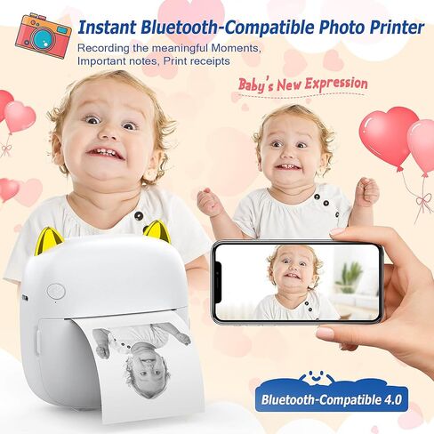 طابعة QYCHHJ صغيرة بدون حبر، طابعة جيب صغيرة بـ 7 أضواء LED مع 10 لفات من الورق الحراري لنظام iOS وAndroid، طابعة ملصقات إيصالات محمولة لصور مذكرة المجلة in Kuwait