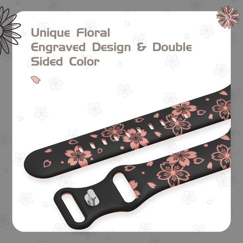 TreasureMax Designer Floral Engraved Band Compatible with Apple Watch Bands 40mm 38mm 41mm 42/45/49mm,Two-Tone Flower Soft Silicone Sport Strap for iWatch Series 9 Ultra SE 8 7 6 5 4 3 2 Girl Black in Saudi Arabia