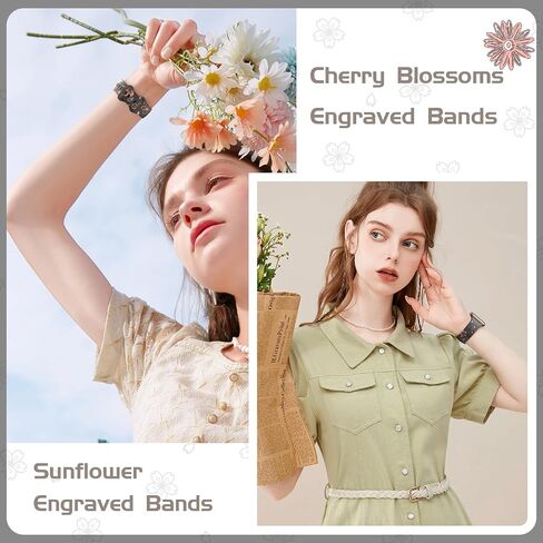 TreasureMax Designer Floral Engraved Band Compatible with Apple Watch Bands 40mm 38mm 41mm 42/45/49mm,Two-Tone Flower Soft Silicone Sport Strap for iWatch Series 9 Ultra SE 8 7 6 5 4 3 2 Girl Black in Saudi Arabia