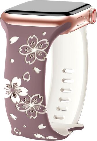 TreasureMax Designer Floral Engraved Band Compatible with Apple Watch Bands 40mm 38mm 41mm 42/45/49mm,Two-Tone Flower Soft Silicone Sport Strap for iWatch Series 9 Ultra SE 8 7 6 5 4 3 2 Girl Black in Saudi Arabia