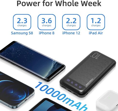 YOBON Power Bank 10000mAh Portable Charger Slim Battery Pack with 2 USB 2.4A Outputs and USB C in/Out Compatible with Huawei iPhone 16 15 14 13 12 iPad Samsung Galaxy S20 Android Tablet in Saudi Arabia