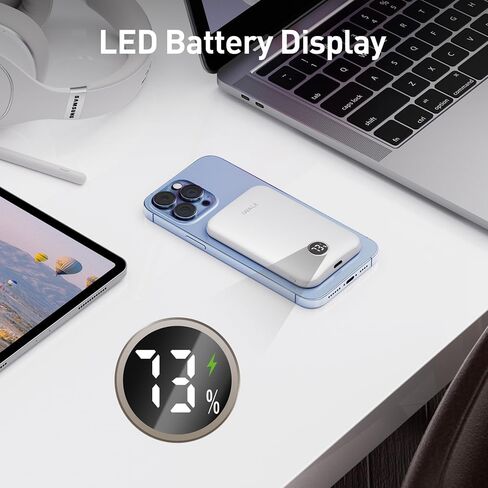 شاحن محمول نحيف مغناطيسي iWALK، حزمة بطارية بنك طاقة لاسلكية بقدرة 5000 مللي أمبير في الساعة 18 وات مع شاشة LED وقبضة مريحة متوافقة فقط مع iPhone 15/15 Pro/15 Pro Max/14/13/12 Series، أسود in Kuwait