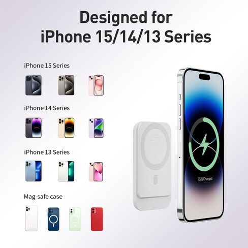 شاحن محمول نحيف مغناطيسي iWALK، حزمة بطارية بنك طاقة لاسلكية بقدرة 5000 مللي أمبير في الساعة 18 وات مع شاشة LED وقبضة مريحة متوافقة فقط مع iPhone 15/15 Pro/15 Pro Max/14/13/12 Series، أسود in Kuwait