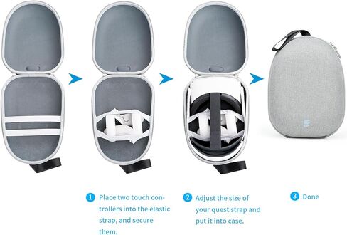 حقيبة حمل صلبة من EUCARLOS لجهاز Meta Quest 2/ Quest 3/ Vision Pro، حافظة مع غطاء عدسة لسماعات رأس ألعاب الواقع الافتراضي مع حزام النخبة وأجهزة التحكم، حقيبة تخزين لملحقات Oculus Quest3/ Vision Pro in Kuwait