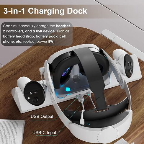 3 in 1 Charging Dock for Meta/Oculus Quest 3, 30W Fast Charging Station for Meta Quest 3 Headset Controllers and Other USB Device VR Accessories, RGB Charging Stand with Rechargeable Batteries in Kuwait