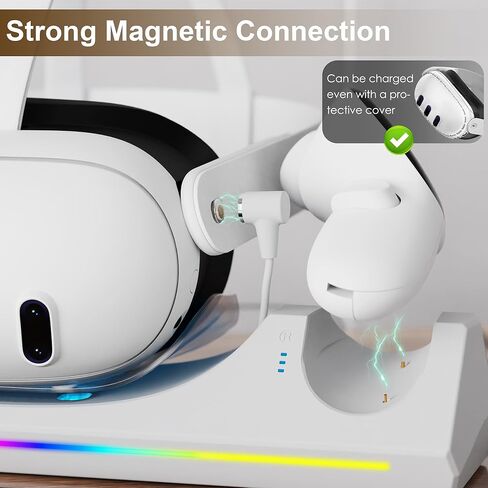 3 in 1 Charging Dock for Meta/Oculus Quest 3, 30W Fast Charging Station for Meta Quest 3 Headset Controllers and Other USB Device VR Accessories, RGB Charging Stand with Rechargeable Batteries in Kuwait