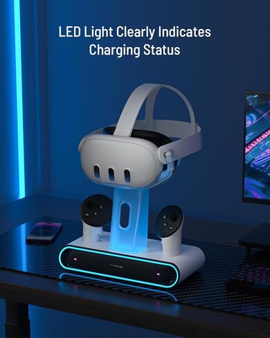 ZYBER RGB Charging Dock for Meta Quest 3, Fast Charging Station with 2 Rechargeable Batteries for Oculus Quest 3 Accessories, VR Headset Holder Stand & Controller Mount in Kuwait