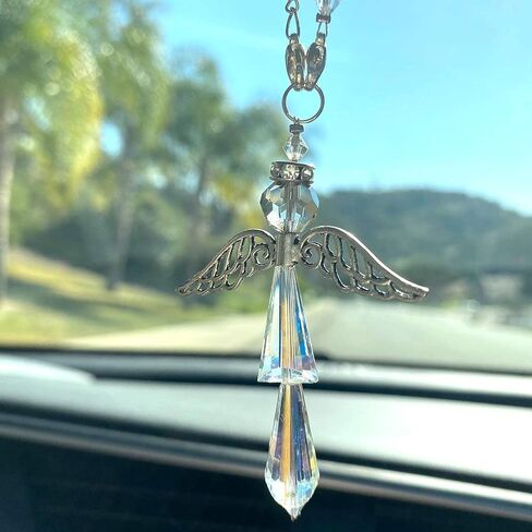 Guardian Angel Car Charms - Crystal Angel Charm for Protection, Happiness, Faith and Love - Crystal Car Hanging Ornament - Guardian Angel Car & Windows - Ideal Guardian Angel Gifts-April Diamond in Saudi Arabia