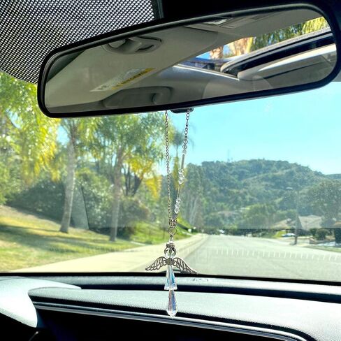 Guardian Angel Car Charms - Crystal Angel Charm for Protection, Happiness, Faith and Love - Crystal Car Hanging Ornament - Guardian Angel Car & Windows - Ideal Guardian Angel Gifts-April Diamond in Saudi Arabia