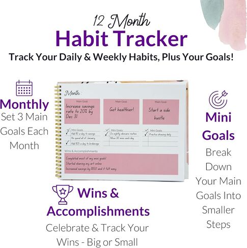 Only Boldly Habit Tracker Calendar - Undated 12-Month, 8.75" x 11.25" Weekly and Monthly Habit Tracker Planner - Track Progress & Reach Goals with Spiral Binding | Habit Tracker Journal, Goal Planner in Saudi Arabia