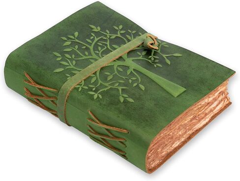 LEATHER VILLAGE Tree of Life Journal - 6 X 4 (A6) inches - Rustic Brown - 200 Antique Deckle Edge Handmade Paper – Book of Shadows - Vintage Leather Bound Journal for Women & Men in Kuwait