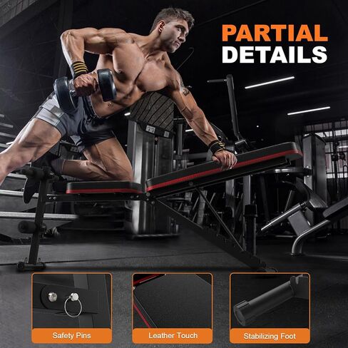 جهاز ضغط الوزن القابل للتعديل من LEKÄRO، مقعد تمرين قابل للطي لصالة الألعاب الرياضية المنزلية، مقعد تدريب القوة لتمرين الجسم بالكامل وتمارين الانحدار (أسود) in Kuwait