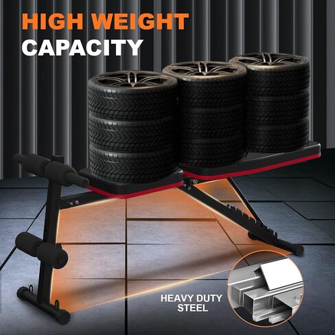 جهاز ضغط الوزن القابل للتعديل من LEKÄRO، مقعد تمرين قابل للطي لصالة الألعاب الرياضية المنزلية، مقعد تدريب القوة لتمرين الجسم بالكامل وتمارين الانحدار (أسود) in Kuwait