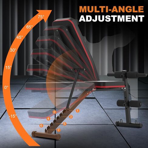 جهاز ضغط الوزن القابل للتعديل من LEKÄRO، مقعد تمرين قابل للطي لصالة الألعاب الرياضية المنزلية، مقعد تدريب القوة لتمرين الجسم بالكامل وتمارين الانحدار (أسود) in Kuwait