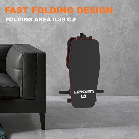 جهاز ضغط الوزن القابل للتعديل من LEKÄRO، مقعد تمرين قابل للطي لصالة الألعاب الرياضية المنزلية، مقعد تدريب القوة لتمرين الجسم بالكامل وتمارين الانحدار (أسود) in Kuwait