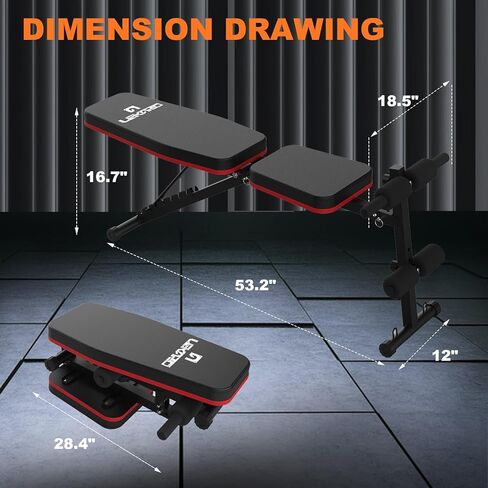 جهاز ضغط الوزن القابل للتعديل من LEKÄRO، مقعد تمرين قابل للطي لصالة الألعاب الرياضية المنزلية، مقعد تدريب القوة لتمرين الجسم بالكامل وتمارين الانحدار (أسود) in Kuwait