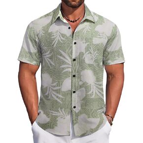 COOFANDY Men's Hawaiian Tropical Shirt Button Down Short Sleeve Vintage Floral Shirt