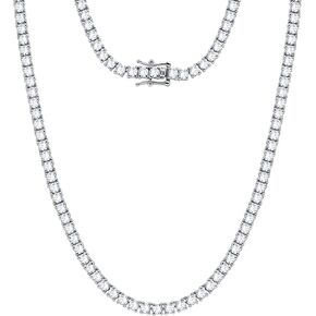 3MM-4MM Moissanite Tennis Necklace in 14K White Plated 925 Sterling Silver For Women & Men Jewelry (VVS1-VVS2 Clarity, D Color)