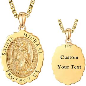 TANGPOET Unisex Saint Pendant Necklace for Men Women 925 Sterling Silver 24K Gold Plated Patron St Medals Religious Christian Protection Amulet Jewelry Gifts with 20"+2" Chain