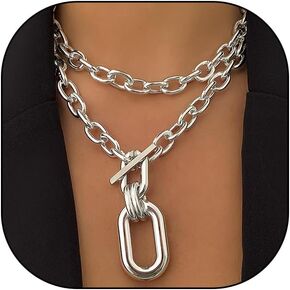 FUTIMELY Layered Chunky Gold Chain Choker Necklace Set for Women Silver Paperclip Link Pendant Necklaces Punk Statement Carabiner Necklaces Jewelry
