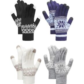 SATINIOR 4 Pairs Women's Winter Touchscreen Gloves Thick Warm Knitted Gloves for Adult (Cyan with Blue, Light Grey, White, Black)