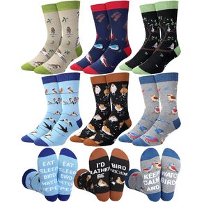 Bonuci 6 Pairs Birds Socks for Men Fun Novelty Crew Socks Casual Dress Socks for Crazy Bird Lovers Bird Watcher Nerd Christmas Birthday Gifts
