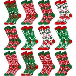 Suhine 12 Pairs Christmas Socks for Men and Women Christmas Ugly Sweater Socks Men Christmas Socks Bulk Gifts Variety Pack Ugly Sweater Socks for Xmas Funny Novelty Colorful Ugly Sweater Crew Socks
