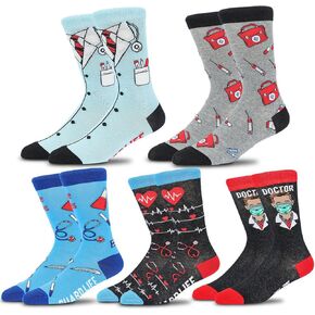5-Pack Unisex Hospital Theme Crew Socks,Funny Dress Socks for Men 9-12,Novelty Gift for Doctor Nurse(Colorful)
