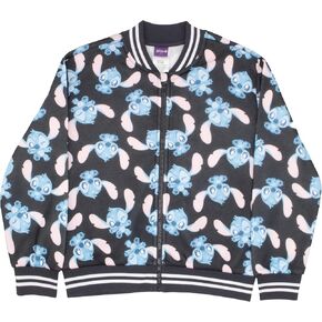 Disney Lilo & Stitch Girl's Zip-Up Varsity Bomber Jacket - Casual Lightweight Coat with Stitch Graphic Print for Kids