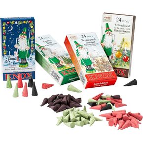 German Incense Cones Bundle Tradition - 4 mostloved Smells from Knox Räucherkerzen/Apotheker Hermann Zwetz. MaMeMi Gift-Set with DIY Mini Nativity Scene