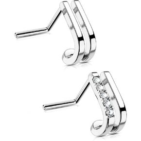 OUFER 2PCS Nose Studs, Stainless Steel 20G Nose Rings L-Shaped Clear CZ Nose Rings Studs, Nostril Piercing Jewelry for Women and Men