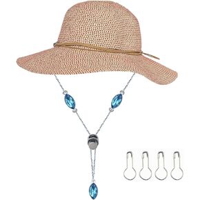 Chain Hat Chin Cord Adjustable Crystal Hat Strap Windproof Cap Anti-Lost Strap for Sun Bucket Hat Beach Fishing
