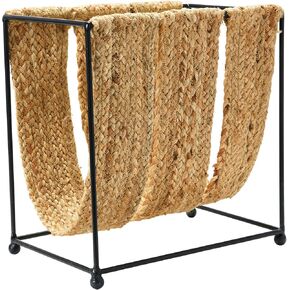Main + Mesa Woven Jute and Metal Magazine Holder, Natural/Black
