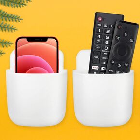 2 Pack Wall Mount/Bedside Shelf, White, 2022 Upgrades TV Remote Holder, Convenient for Smartphones