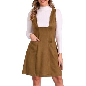 فستان Allegra K Pinafore العام للنساء بدون أكمام وجيوب وفساتين كاجوال كلاسيكية من الجلد السويدي الصناعي