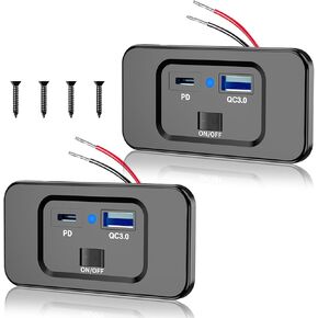2PCS 54W 12V RV USB Outlet with Power Switch, GIBBAB Dual PD3.0 Type-C 36W & Quick Charge QC3.0 18W USB-A Port Panel Wall Mount, Car USB Socket Charger Adapter for RV Marine Boat Bus Motorcycle Truck