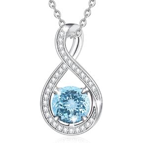 FANCIME Birthstone Necklaces for Women Fine Jewelry Sterling Silver Infinity Pendant Anniversary Birthday Gifts for Her Women Wife Mom Lady Daughter, Chain 16"+2" Extend