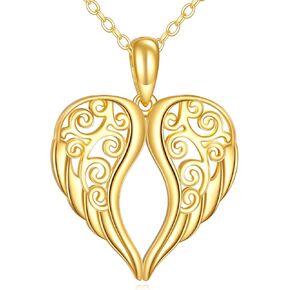 KECHO 14k Solid Gold Angel Wings Necklace for Women Real Gold Guardian Angel Pendnat Jewelry for Women