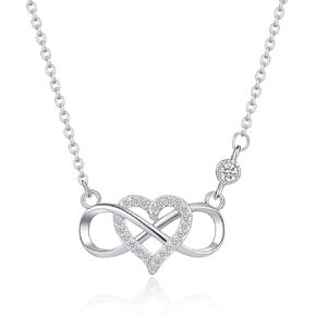 Heart Necklace Infinity Necklace Dainty 925 Sterling Silver Necklace Sparkling Cubic Zirconia Necklace Pendant Valentines Day Birthday Gift for Wife