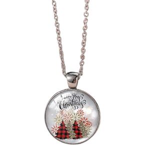 Christmas Necklace Vintage Glass Christmas Tree Santa Elk Crutch Pendant Necklace Crystal Embossed Christmas Necklace Sweater Chain Holiday Jewelry for Women