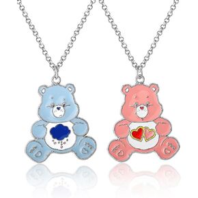 SALLY ROSE Care Bears BFF Necklace for 2 with Grumpy Bear and Love-a-Lot Bear, Official License Care Bears Necklaces for 2